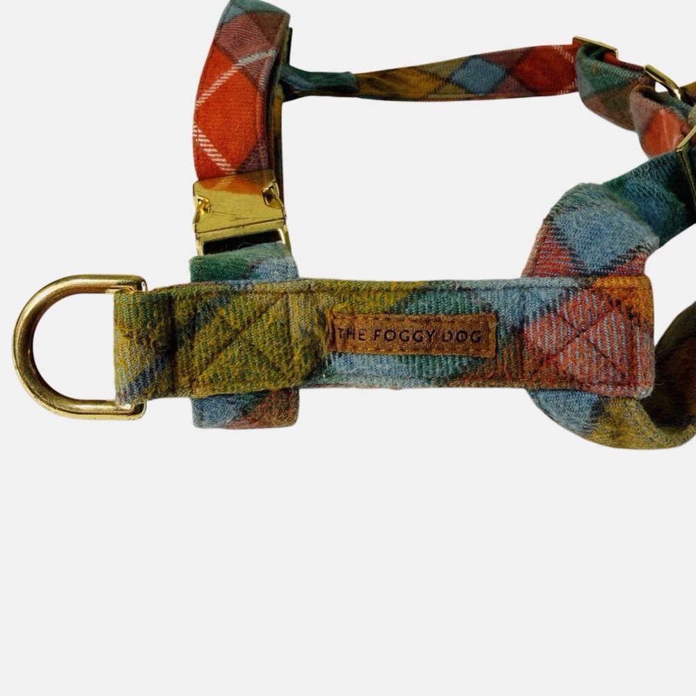 The Foggy Dog Walking Harness Medium Plaid Gold Metal Heavy Duty Front Rear Clip - Picture 7 of 7